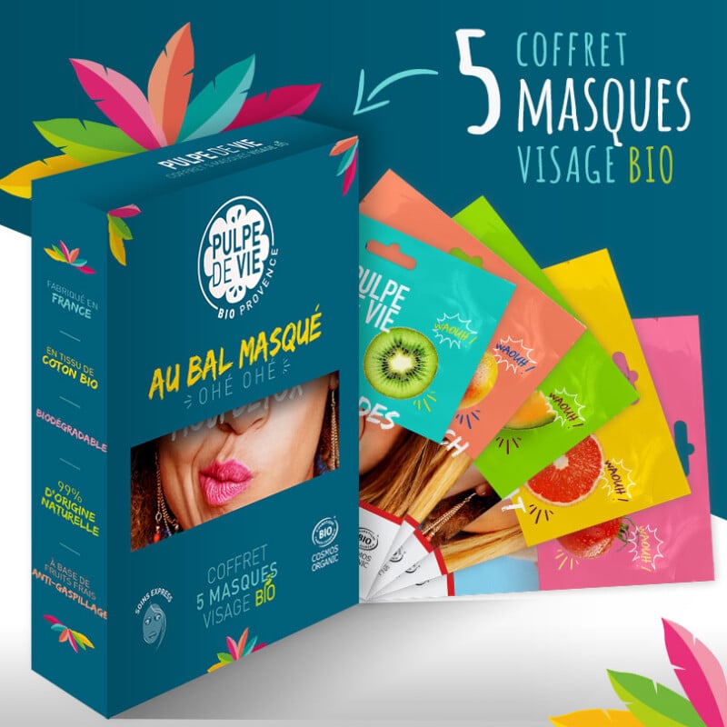 Coffret 5 Masques En Tissu Bio Au Bal Masque Par Pulpe De Vie